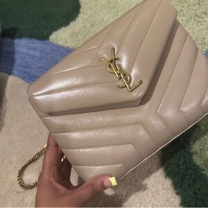 Yves Saint Laurent Cream Quilted Crossbody Bag with Gold Chain